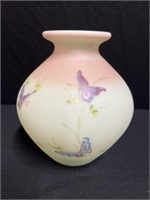 Hand Painted Fenton Burmese Vase, Limited