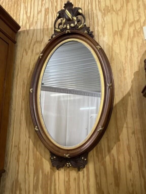 Walnut VIctorian Mirror with Gold Accent 53"L