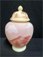 Hand Painted Fenton Burmese Temple Jar 6"H