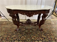 Highly Carved Marble Top Entry Table 33"H 60"L