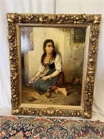 Victorian Oil on Canvas "Street Girl" Signed J.R.