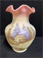 Hand Painted Fenton Burmese Vase 9"H