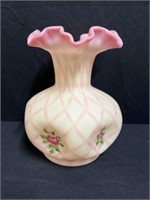 Hand Painted Fenton Burmese Vase 8 3/4"H