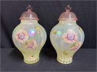 Pair of Hand Fenton Temple Jars 10"H