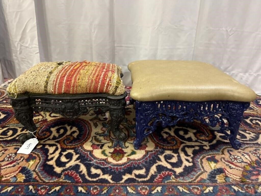 2 Footstools Both With Fancy Cast Iron Bases