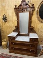 Walnut Victorian Triple Marble Top Dresser with