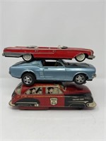 3 Tin Toy Cars, Mustang is Battery Operated, the