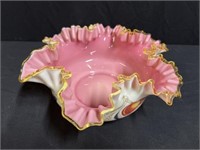Cased Glass Hand Decorated Bowl 5"H 11.5"L