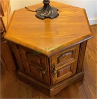 Hardwood hexagon shaped end table with drawers