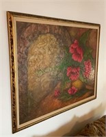 Vintage textured wall art piece with floral