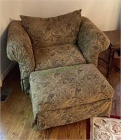 Rowe Furniture puffy arm chair with ottoman.