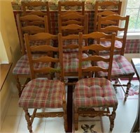 Lot of eight hard wood ladder back dining chairs