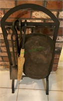 Vintage iron fireplace stand with accessories and
