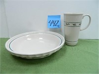 Longaberger Pottery Green Pie Plate & Holly Mug