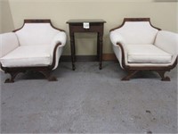 (2) Mahogany Arm Chairs & Work Table