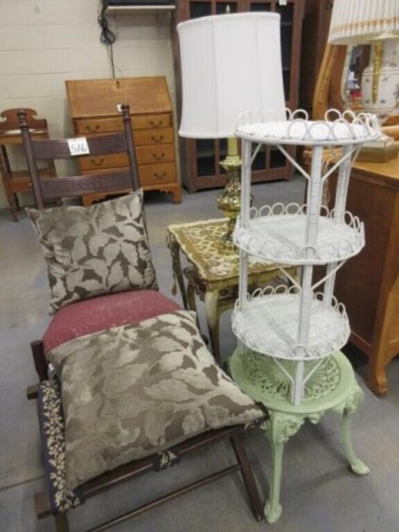 High Back Sewing Rocker, Iron Plant Stand,