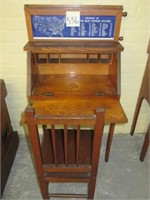 Vintage Oak Child's Drop Front School Desk w/ Map