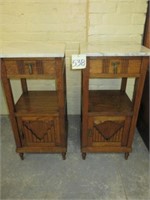 Pair of Antique French Oak Marble Top Night Stands