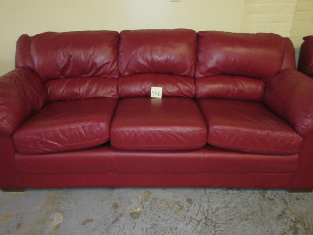 Red Leather 3-Cushion Sofa