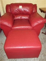 Red Leather Arm Chair w/ Ottoman