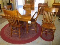 42" Square Oak Table w/ (6) Chairs, (3) Leaves,