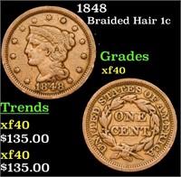 1848 Braided Hair Large Cent 1c Grades xf