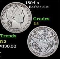 1894-s Barber Half Dollars 50c Grades f, fine