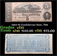 1864 $5 Confederate Note, T69 Grades vf++
