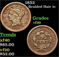 1852 Braided Hair Large Cent 1c Grades vf++