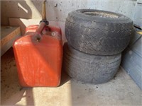 Tires and gas can