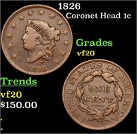 1826 Coronet Head Large Cent 1c Grades vf, very fi