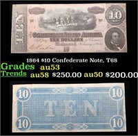 1864 $10 Confederate Note, T68 Grades Select AU