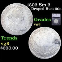 1803 Sm 3 Draped Bust Half Dollar 50c Graded vg8 B