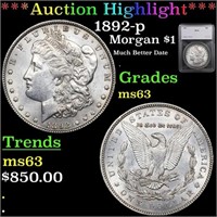 ***Auction Highlight*** 1892-p Morgan Dollar 1 Gra