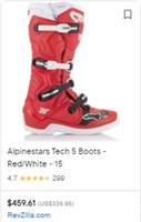Alpinestars Tech 5 Red White Size 11 Boots