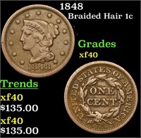 1848 Braided Hair Large Cent 1c Grades xf