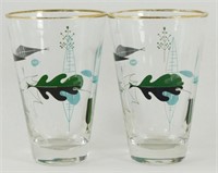 * 2 Libbey Atomic Leaves Cocktail Glasses