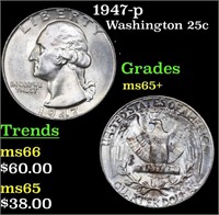 1947-p Washington Quarter 25c Grades GEM+ Unc