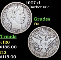 1907-d Barber Half Dollars 50c Grades f+