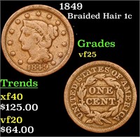 1849 Braided Hair Large Cent 1c Grades vf+