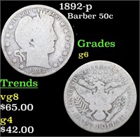 1892-p Barber Half Dollars 50c Grades g+