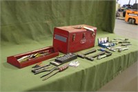 Red Metal Toolbox Assorted Tools