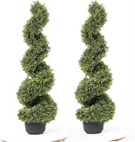 35 Inch Artificial Boxwood Spiral Tree, Set of 2