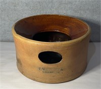 Large antique salt glaze stoneware spittoon crock