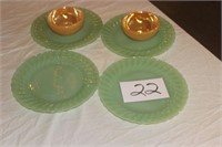 4 Jadeite Plates -- 2 Fire King bowls