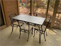 METAL PATIO TABLE WITH GLASS TOP AND 4 CHAIRS 35IN
