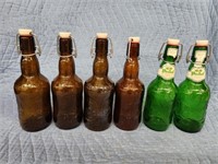8 vintage green and brown Grolsch beer bottles