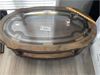 COFFEE TABLE WITH GLASS TOP 45.5 X 25 X 16 IN TALL