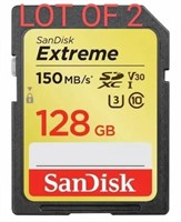 LOT OF 2 - Sandisk Extreme Sdxc Uhs-I Card, 128Gb