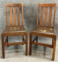 Pair Arts & Crafts Oak Chairs